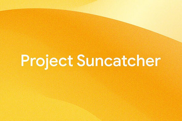 White text "Project Suncatcher" on an orange background with yellow abstract wavy shapes.